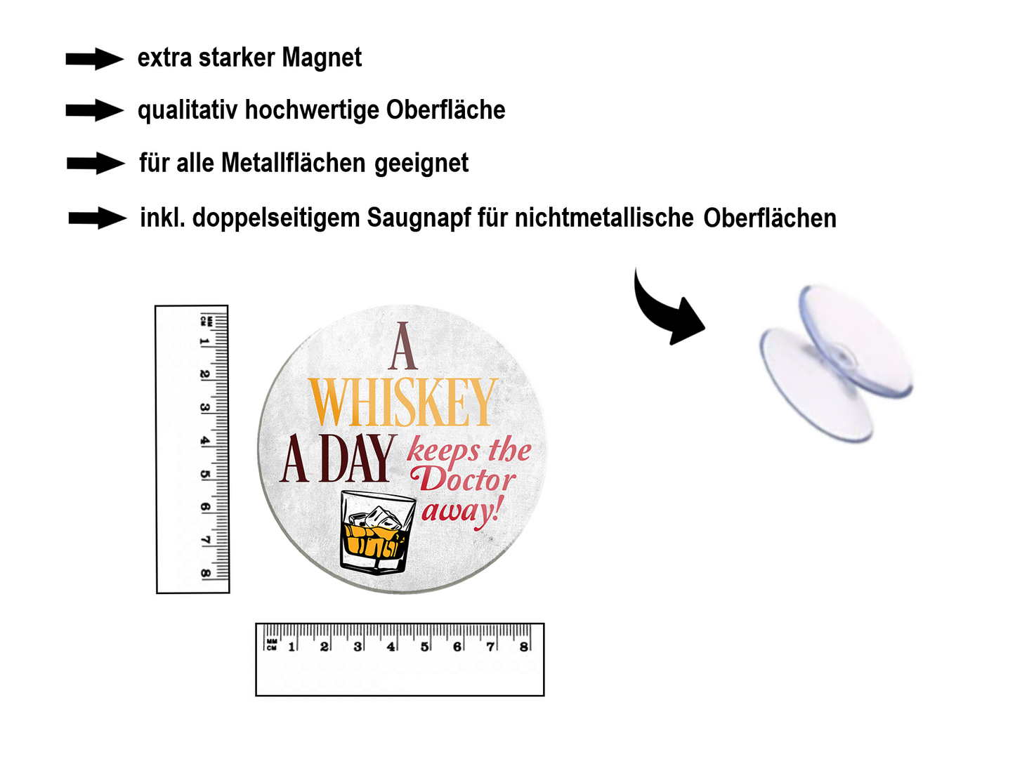 Magnet ''A whiskey a day keeps the doctor away'' 8x8x0,3cm