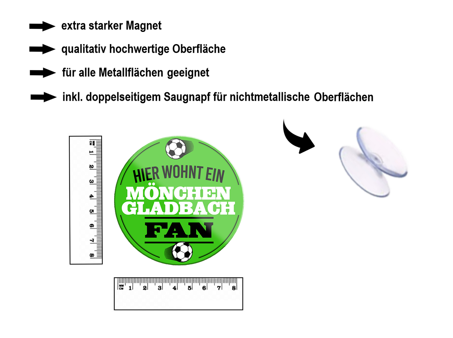 Magnet ''Mönchengladbach Fan'' 8x8x0,3cm