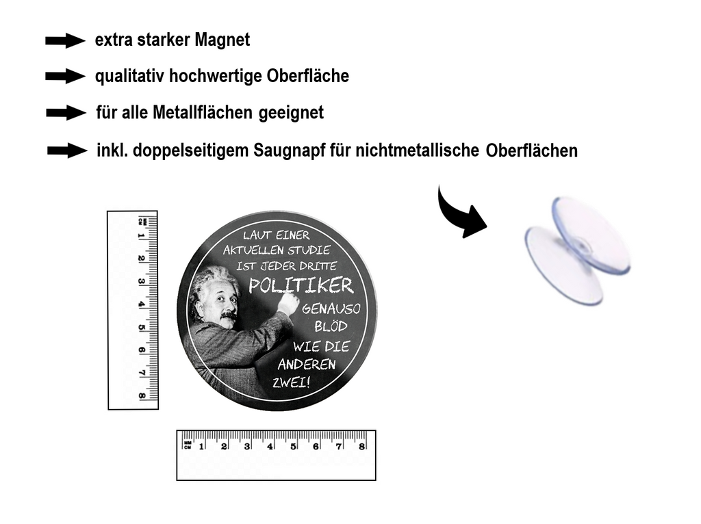 Magnet ''Laut einer aktuellen Studie Politiker (Einstein)'' 8x8x0,3cm