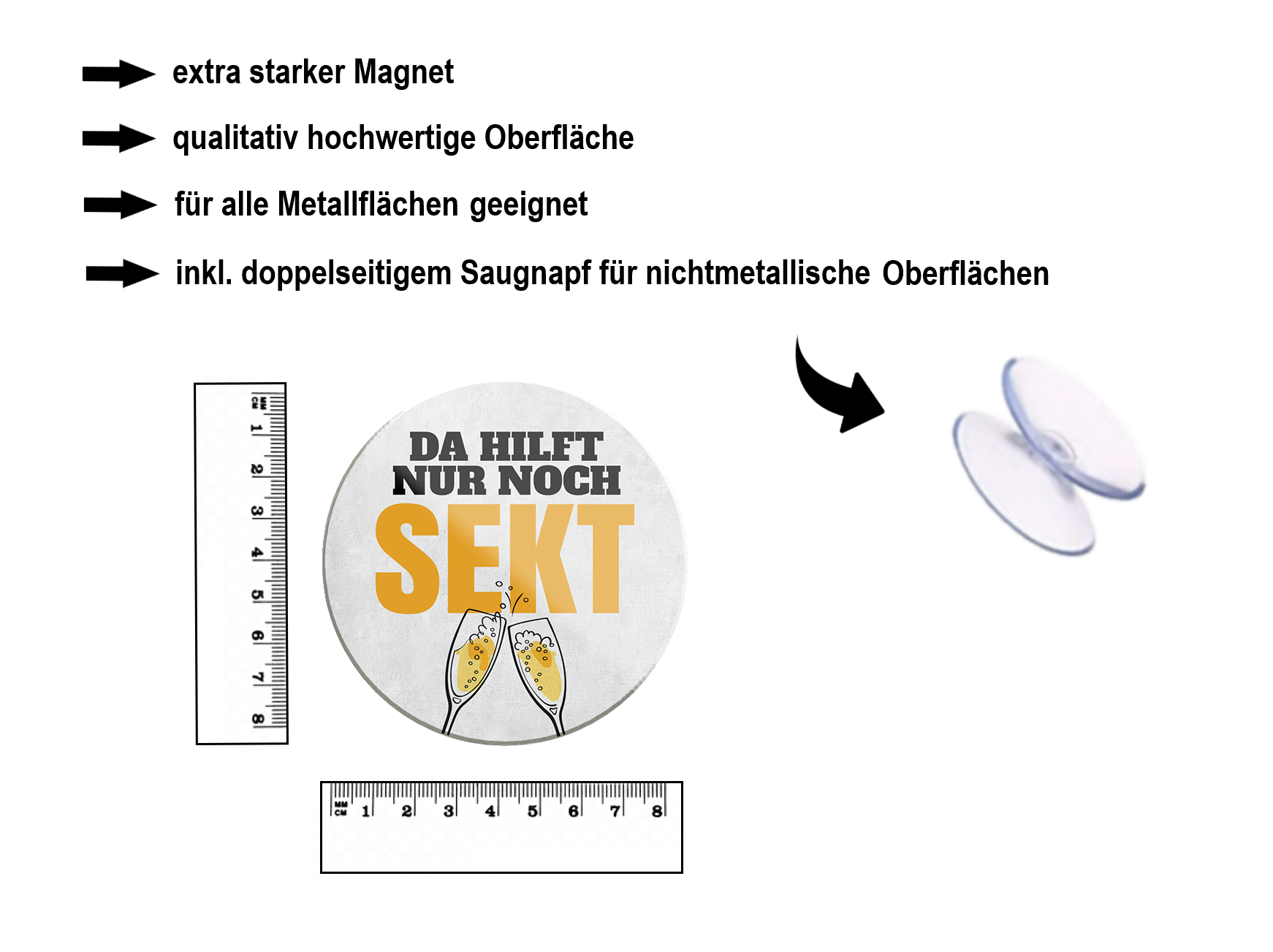 Magnet ''Da hilft nur noch Sekt'' 8x8x0,3cm
