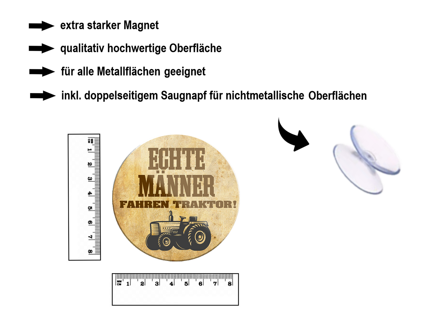 Magnet ''Echte Männer fahren Traktor'' 8x8x0,3cm