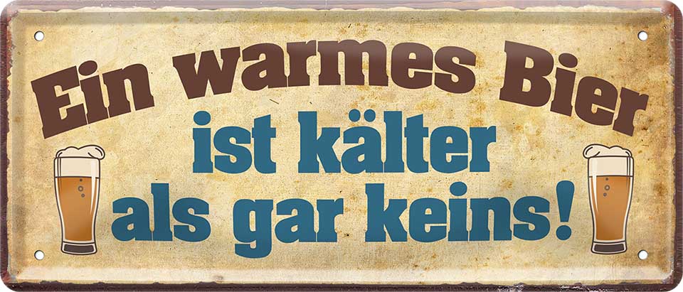 4252024222852 Schilderstore24 Schilderstore24 Blechschilder sind perfekt als Geschenk zu Weihnachten, Geburtstage, Feiern, Partys, Grillabende, Namenstag, Feiertag, Mädelsabend, Hochzeit. Jederzeit stilvoll im Wohnzimmer, Partykeller, Garage, Praxis, Büro, Café, Hauseingang Alkohol Kasten Bier Saufen Getränk Bier Alkohol schaumkrone promille hopfen	 ''Ein warmes Bier ist kälter als gar keins''		28x12cm