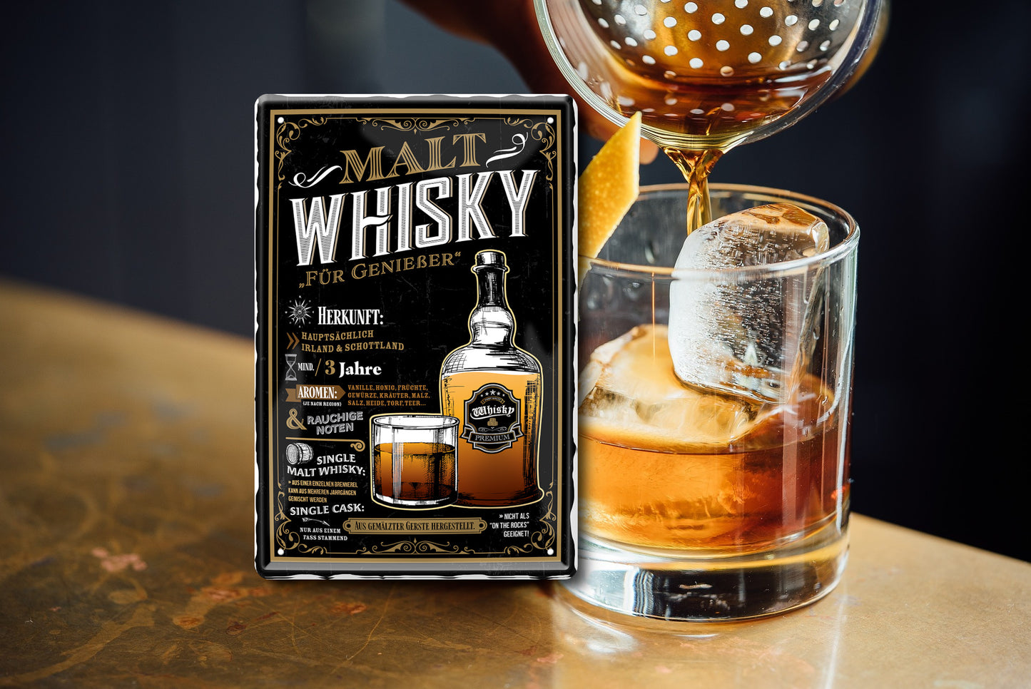 Blechschild ''Malt Whiskey'' 20x30cm