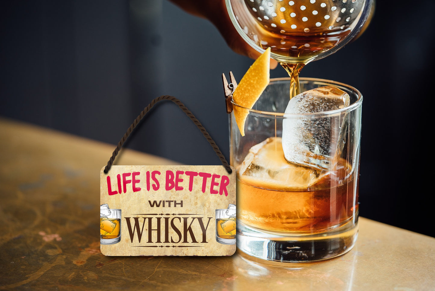 Tin sign ''Life is better Whiskey'' 18x12cm