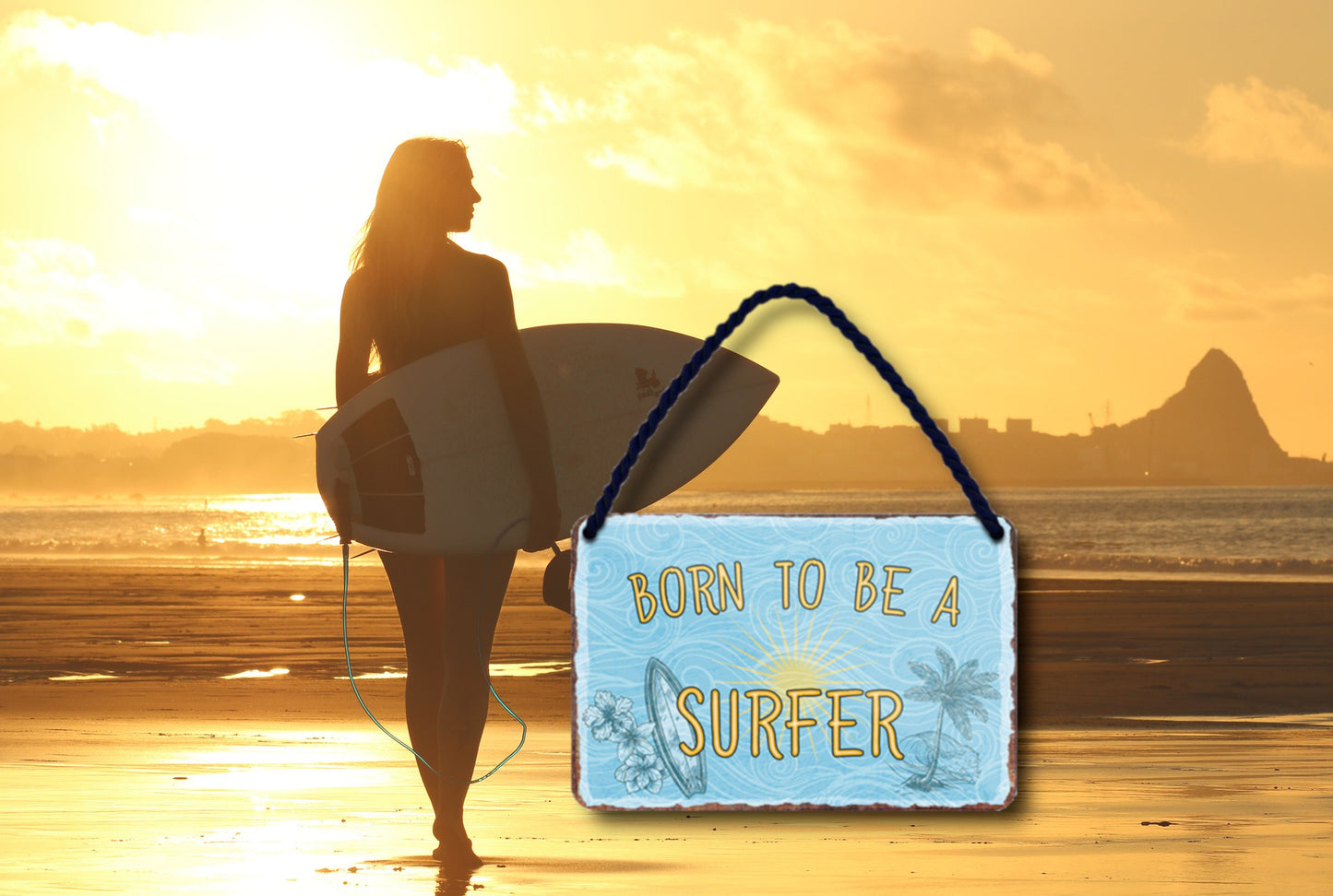 Tin Sign ''Born to be a Surfer'' 18x12cm