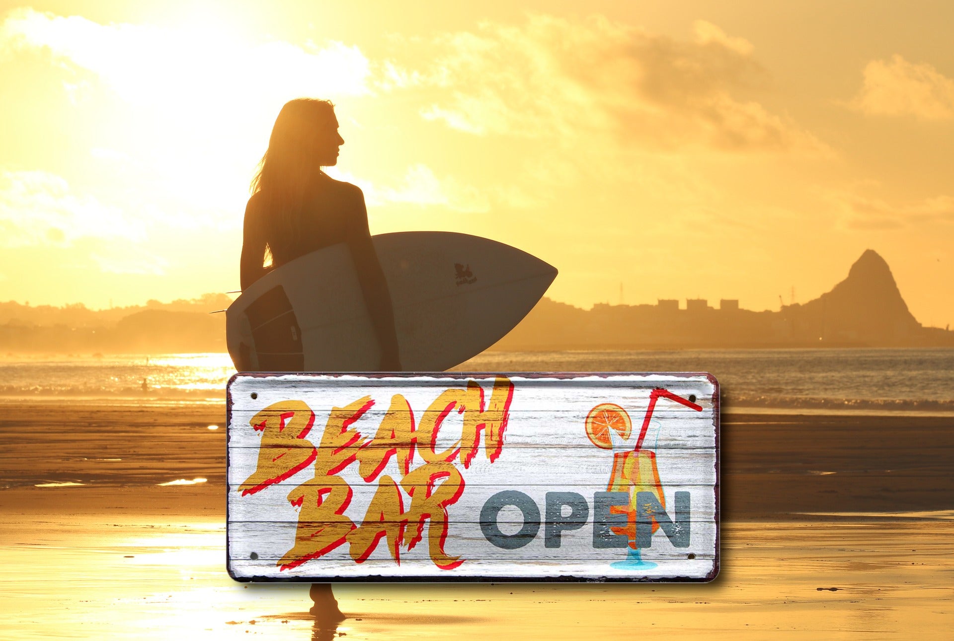 Blechschild ''Beachbar Open'' 28x12cm