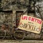 Blechschilder ''Life is better 2 von 2'' Shopping Traktor Weed Dance Cake uvm 18x12cm