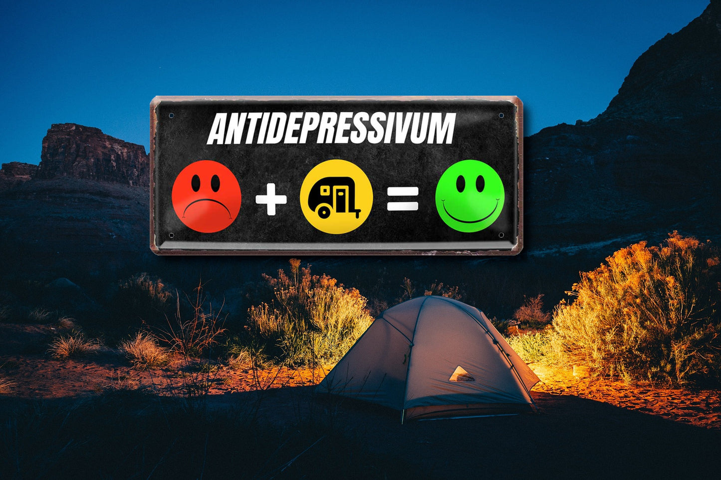 Tin sign ''Antidepressant Camping'' 28x12cm