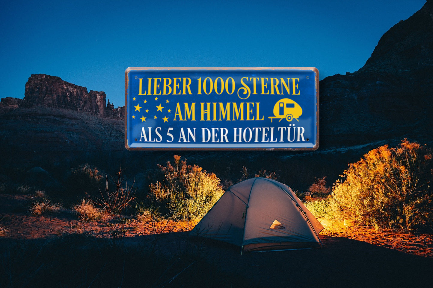 Blechschild ''Lieber 1000 Sterne am Himmel (Camper)'' 28x12cm
