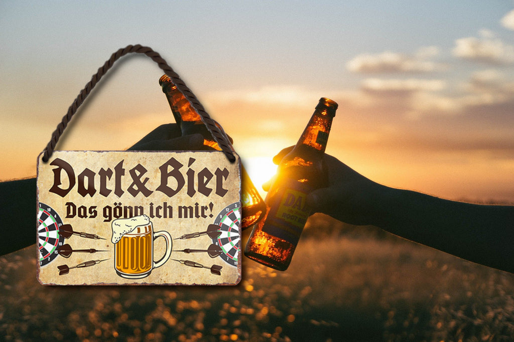 Blechschild ''Dart & Bier Das gönn ich mir (braun)'' 18x12cm