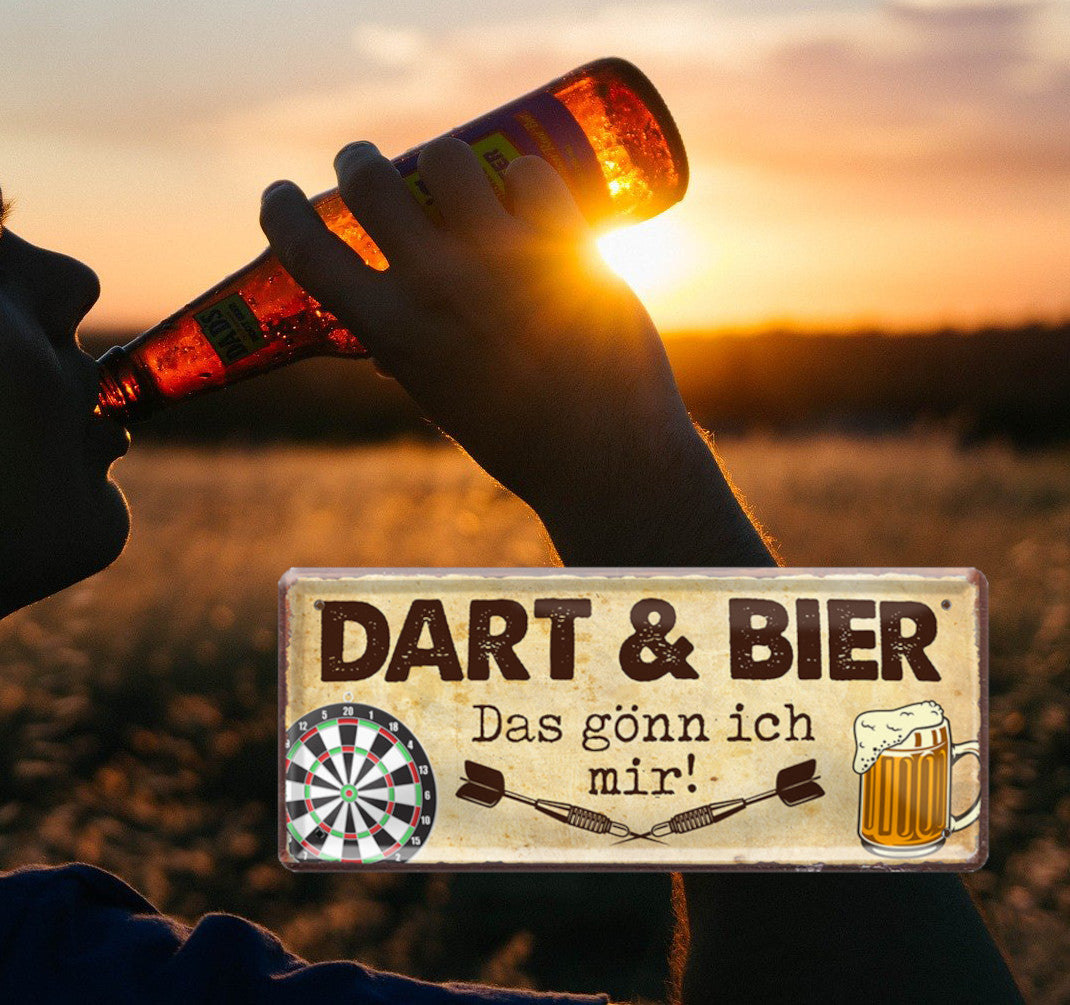Tin sign "Darts &amp; Beer I treat myself (brown)" 28x12cm