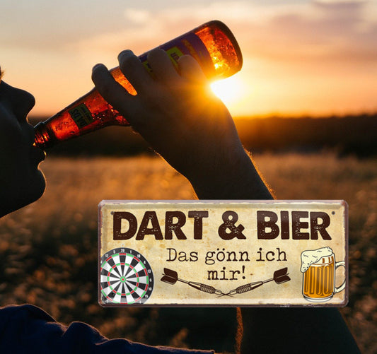 Blechschild ''Dart & Bier Das gönn ich mir (braun)'' 28x12cm