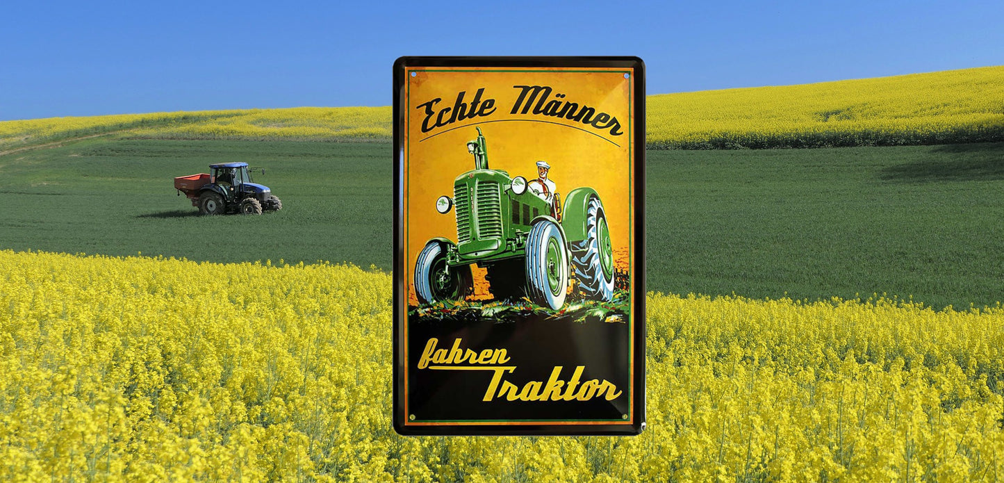 Tin sign "Real men drive tractors (brown black)" 20x30cm