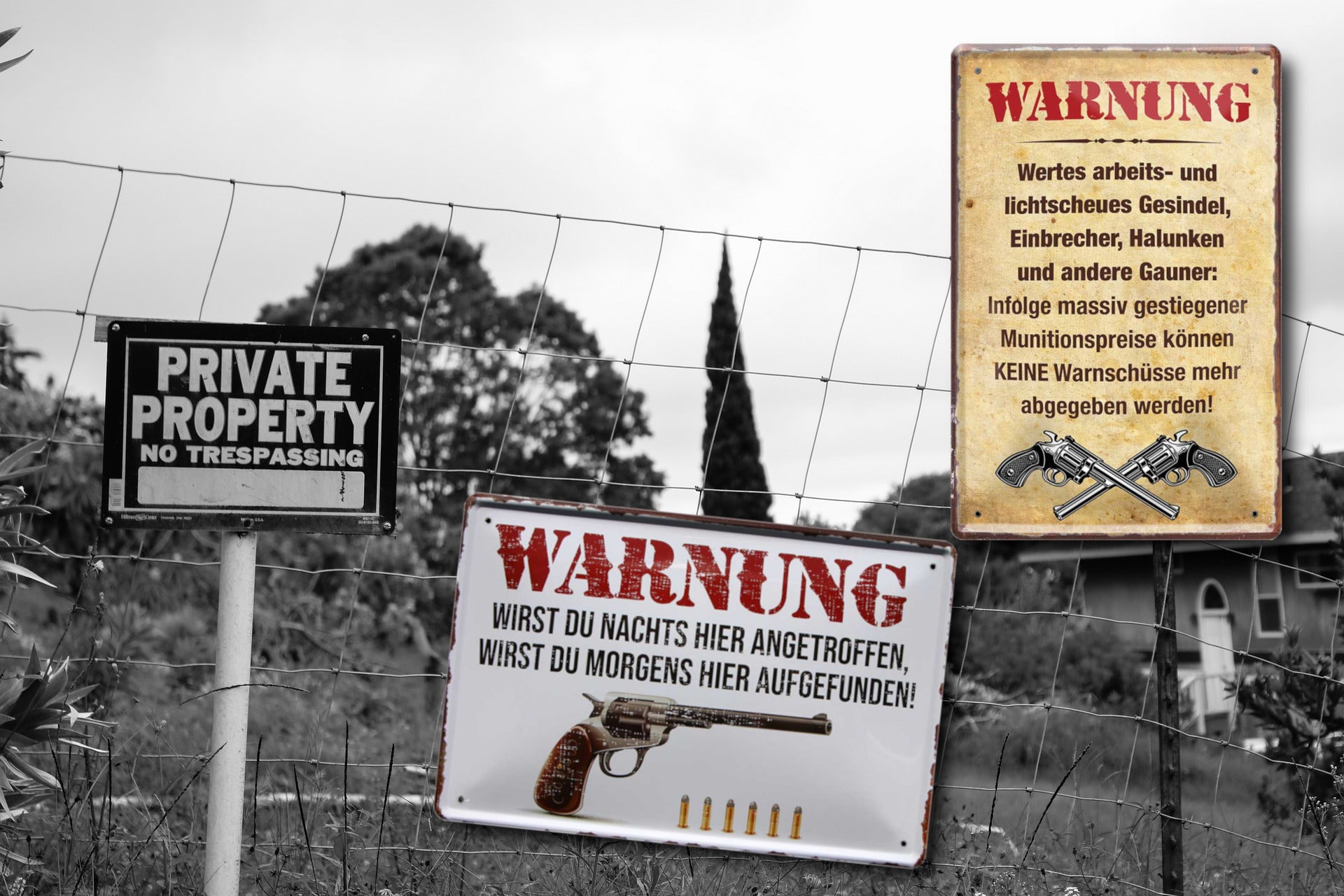 Tin sign ''Warning. Are you found at night, found here in the morning'' 20x30cm
