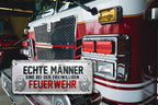 Blechschild ''Echte Männer sind bei der freiwilligen Feuerwehr (grau)'' 28x12cm