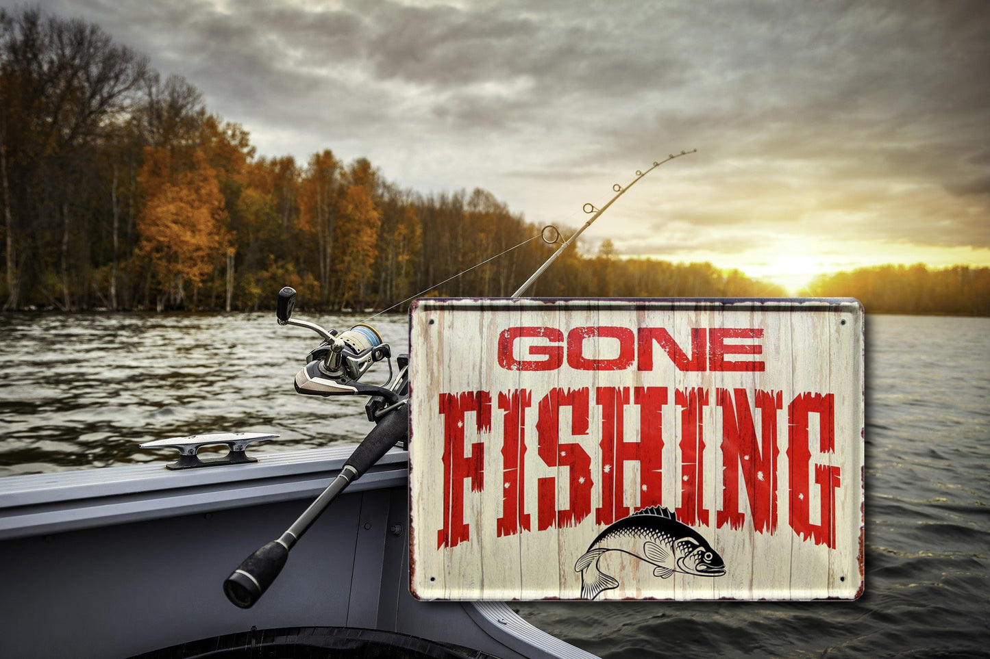 Blechschild ''Gone Fishing'' 20x30cm