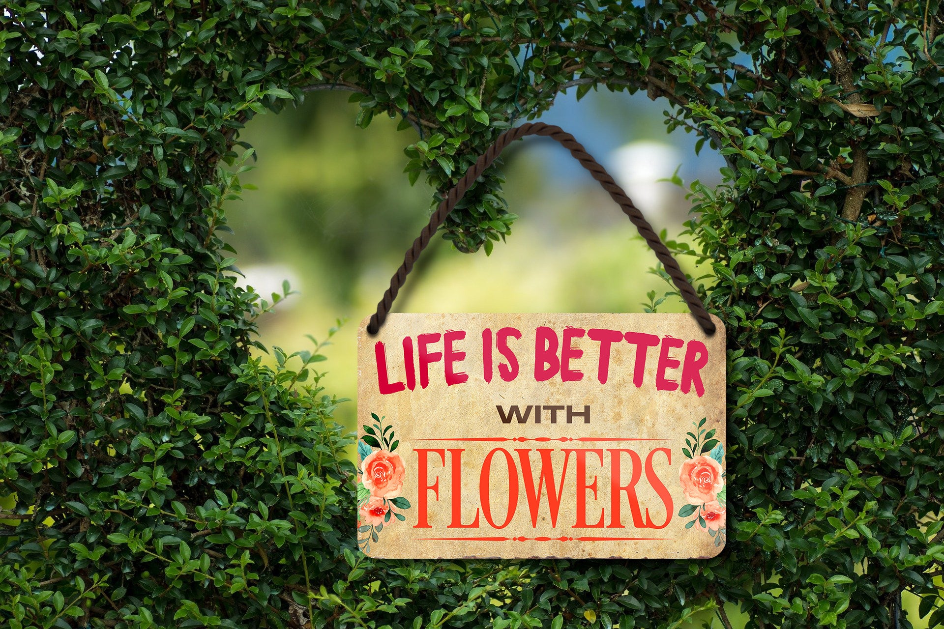 Tin sign ''Life is better Flowers'' 18x12cm