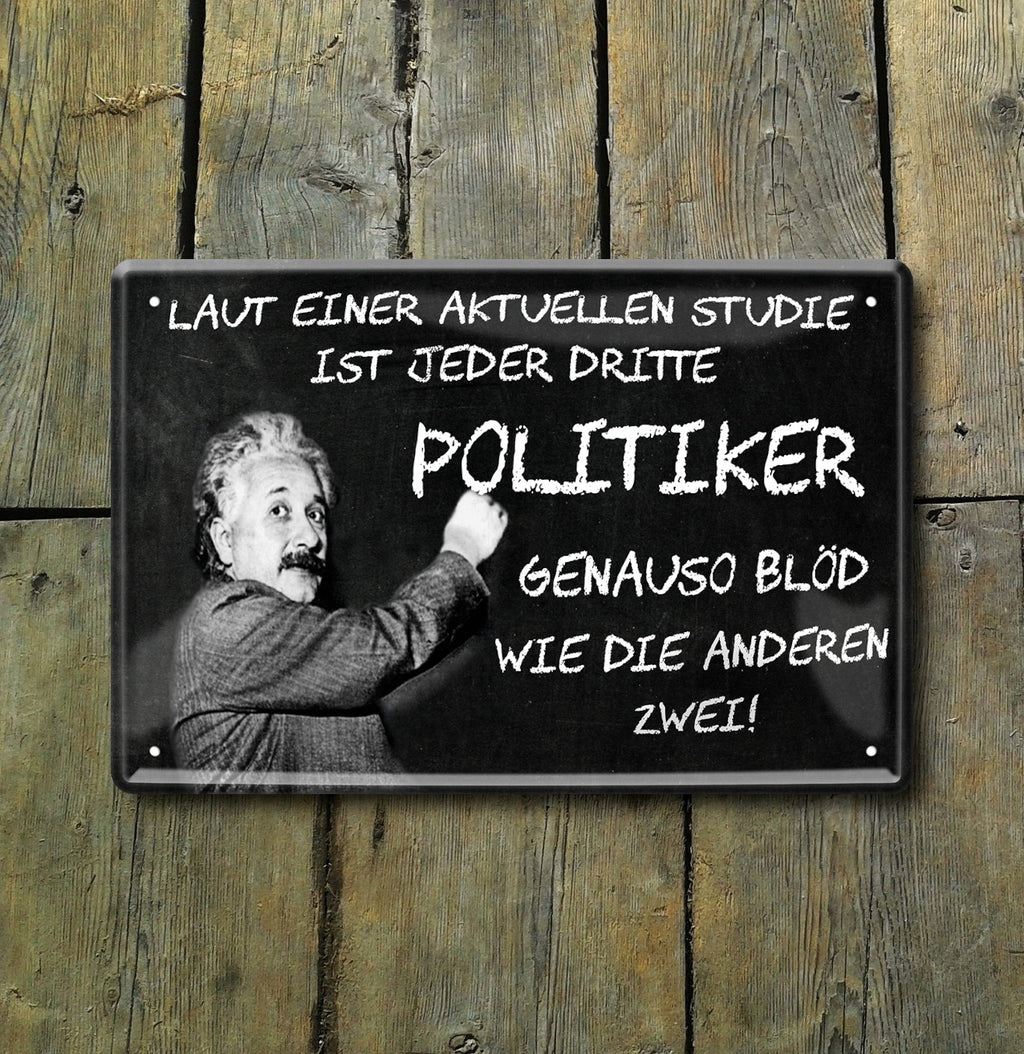 Blechschild ''Laut einer aktuellen Studie. Politiker (Einstein)'' 20x30cm