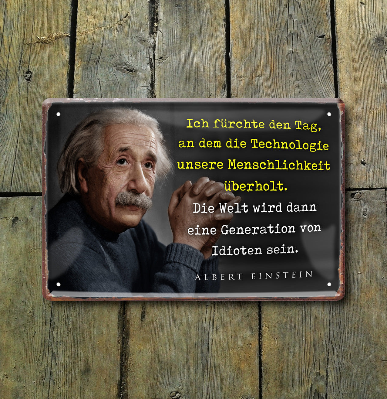 Blechschild ''Ich fürchte den Tag, an dem die Technologie (Einstein)'' 20x30cm