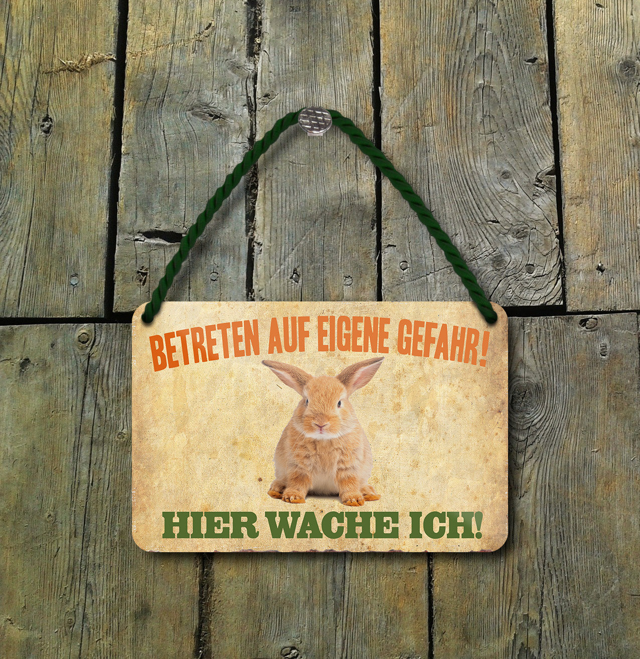 Blechschild ''Betreten auf eigene Gefahr. Hase'' 18x12cm