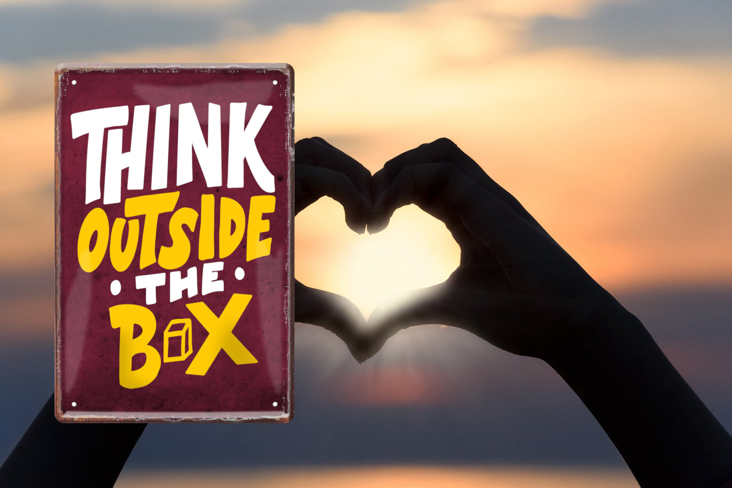 Blechschild ''Think outside the box'' 20x30cm