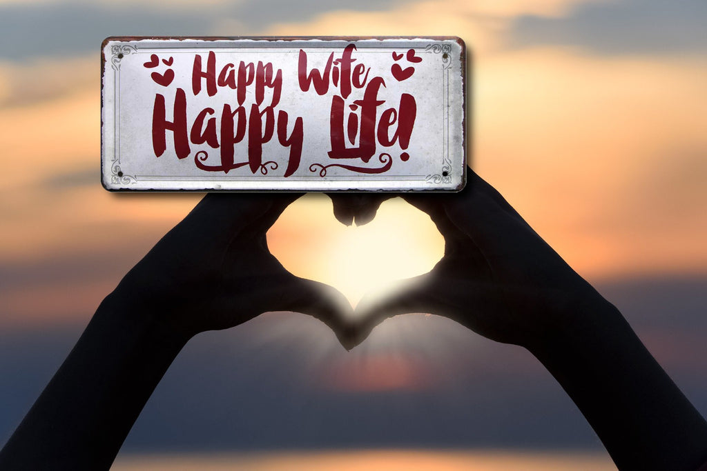 Blechschild ''Happy Wife Happy Life'' 28x12cm