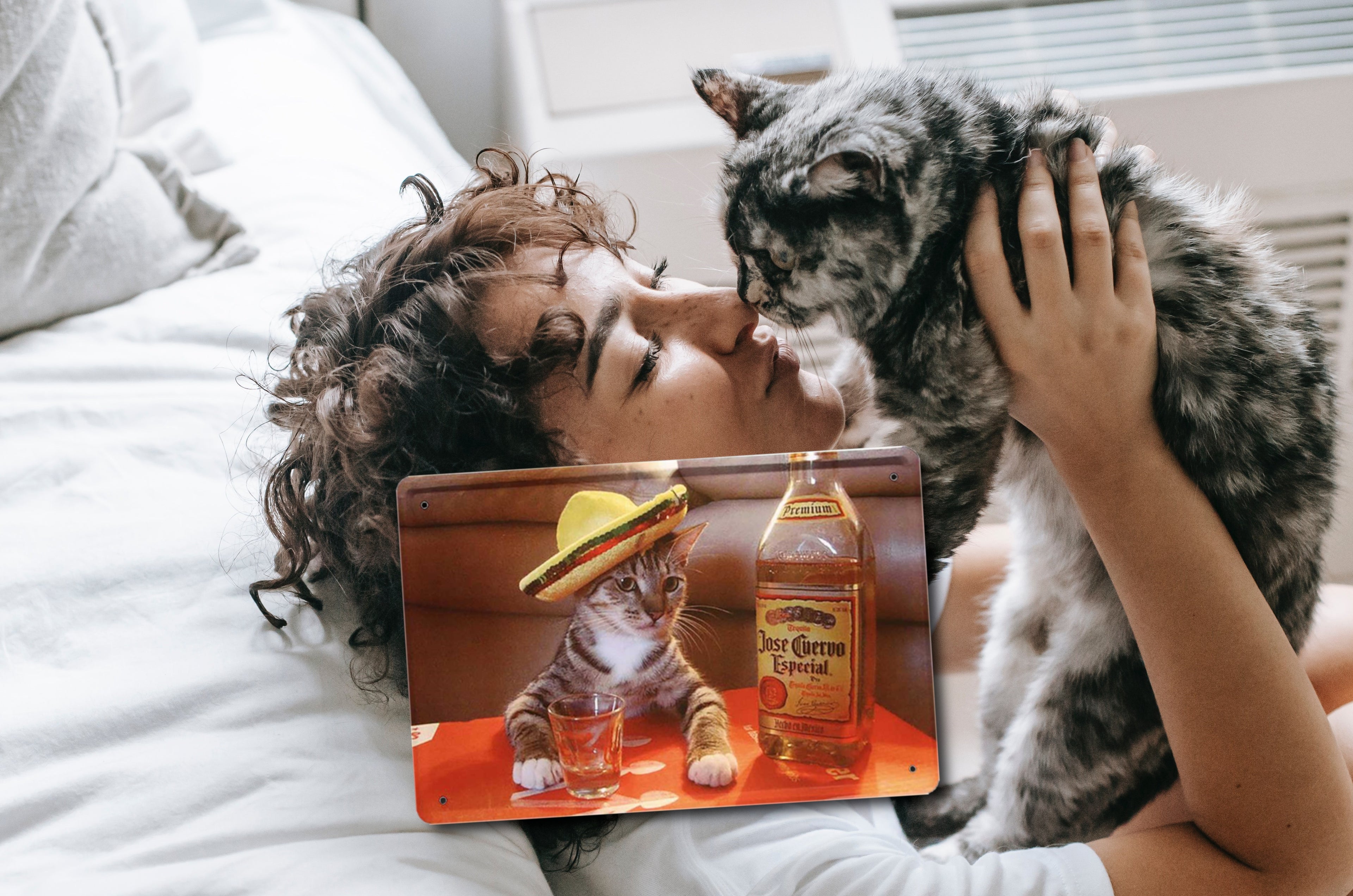 Blechschild ''Katze mit Tequila'' 20x30cm