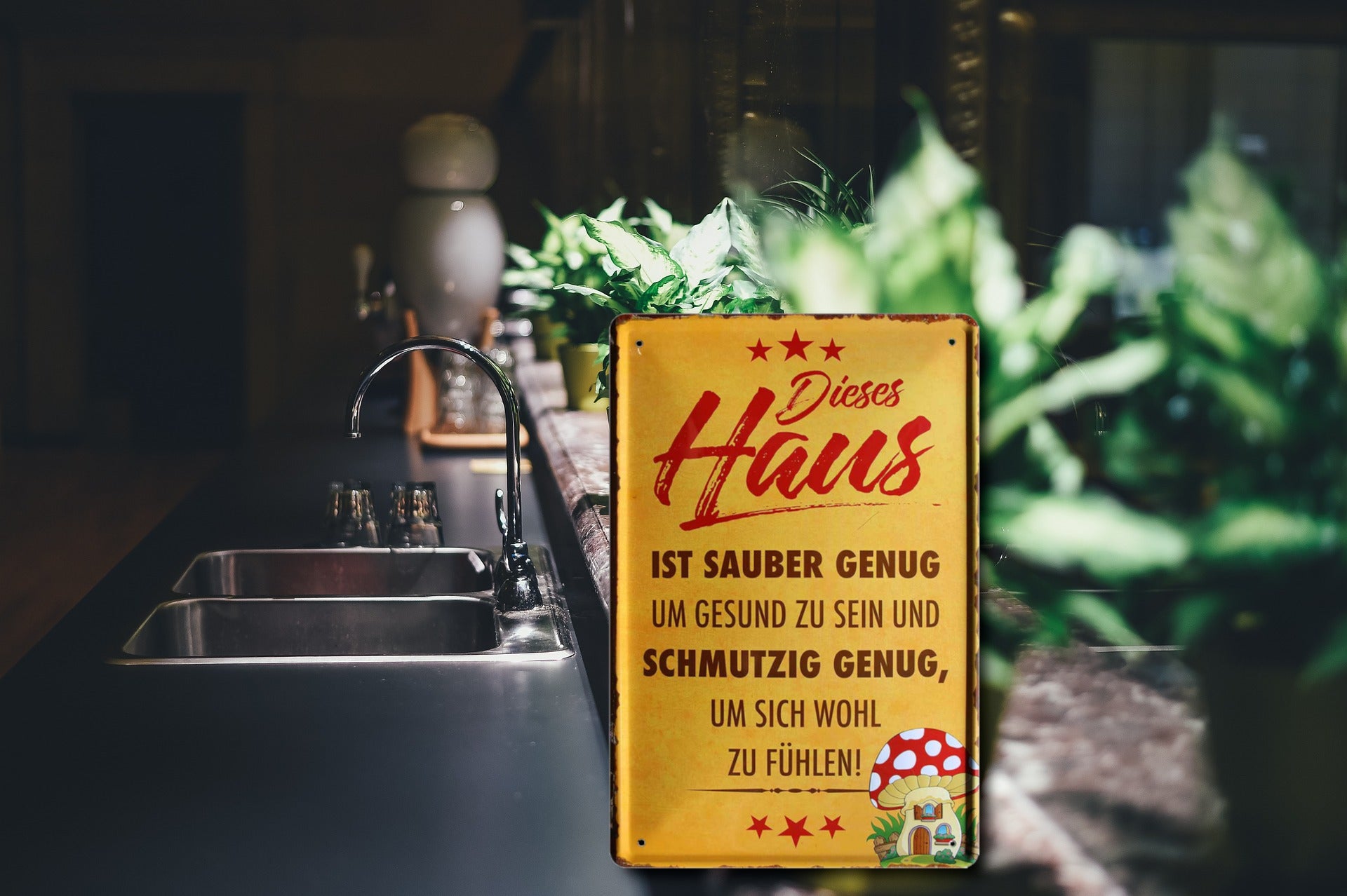 Tin sign ''This house is clean enough, dirty enough'' 20x30cm