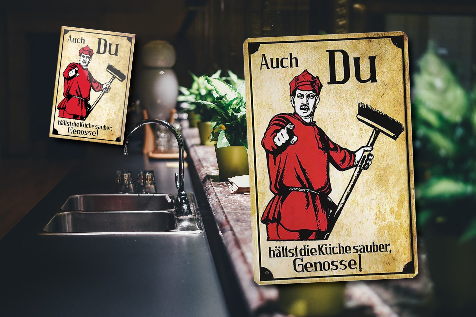 Magnet ''Auch Du hälst die Küche sauber Genosse'' 9x6x0,3cm