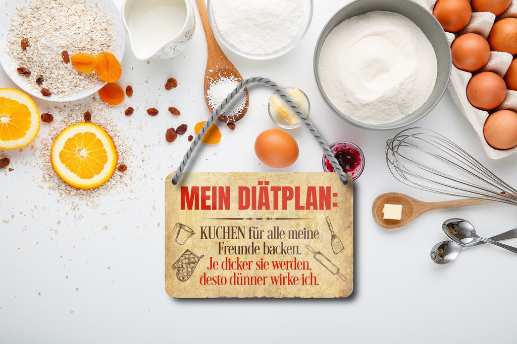 Blechschild ''Mein Diätplan Kuchen'' 18x12cm