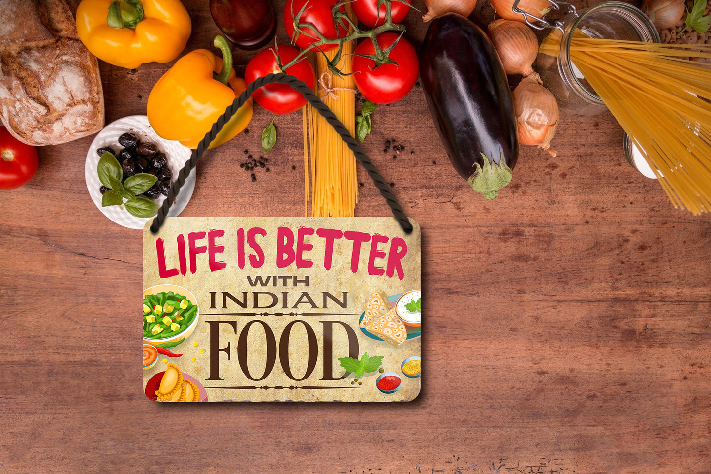 Tin sign ''Life is better Indian Food'' 18x12cm