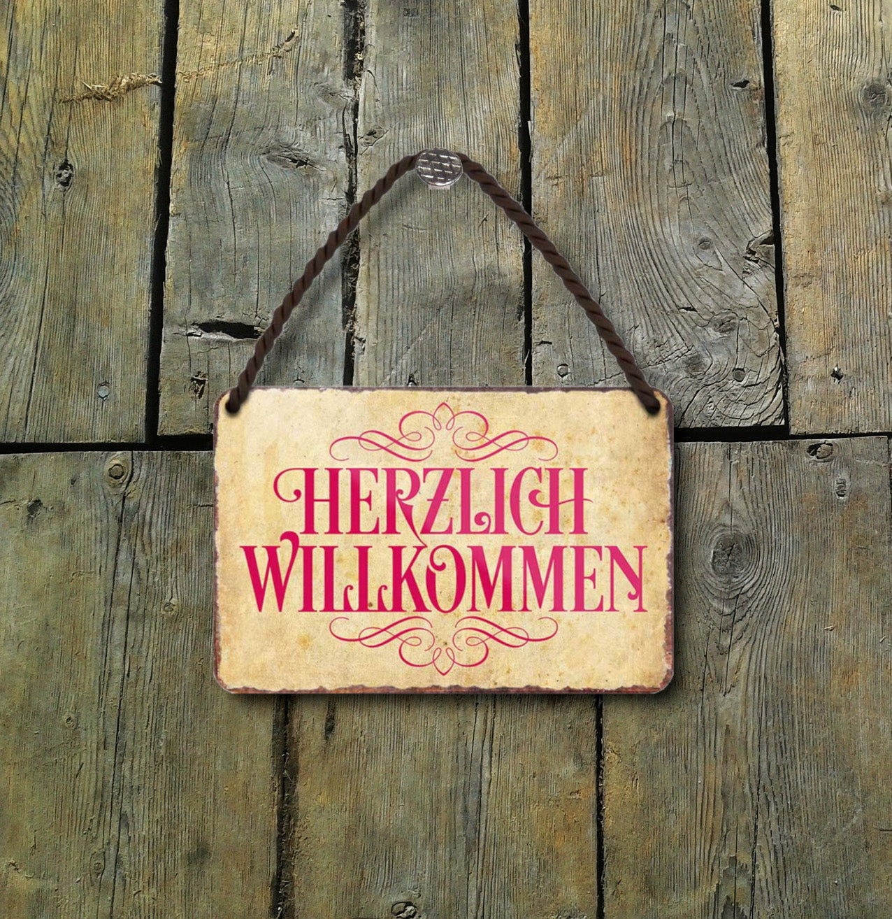 Blechschild ''Herzlich Willkommen'' 18x12cm