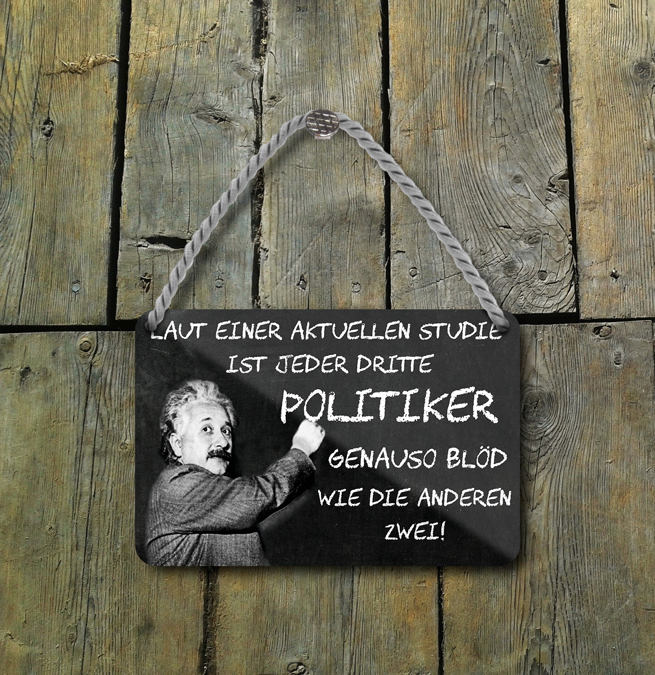 Tin sign ''According to a recent study, every third politician'' 18x12cm