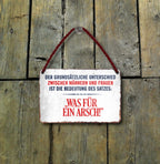 Blechschild ''Der grundsätzliche Unterschied zwischen Männern Frauen'' 18x12cm