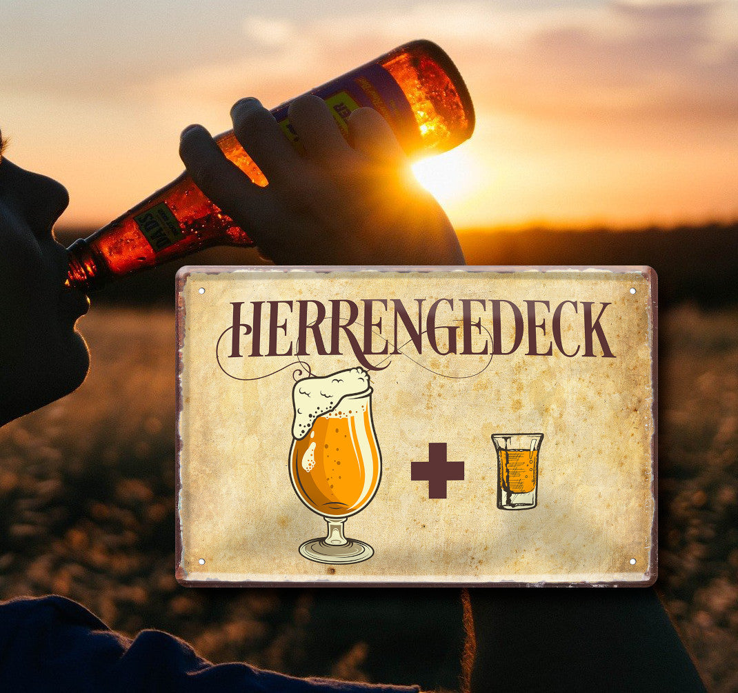 Blechschild ''Herrengedeck Bier und Schnaps'' 20x30cm