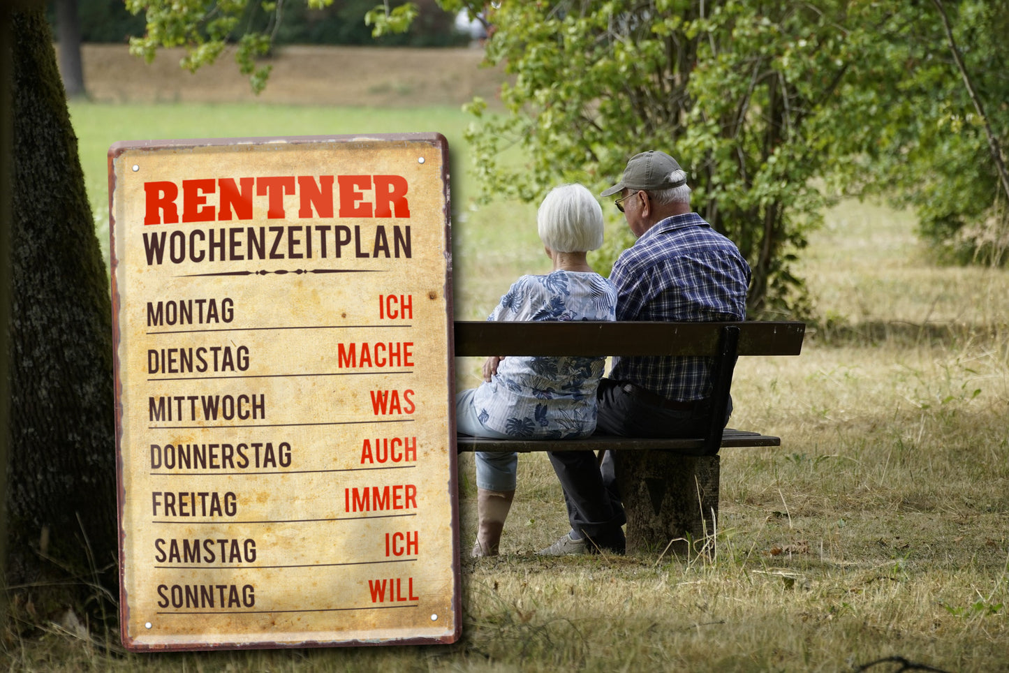 Blechschild ''Rentner Wochenzeitplan'' 20x30cm
