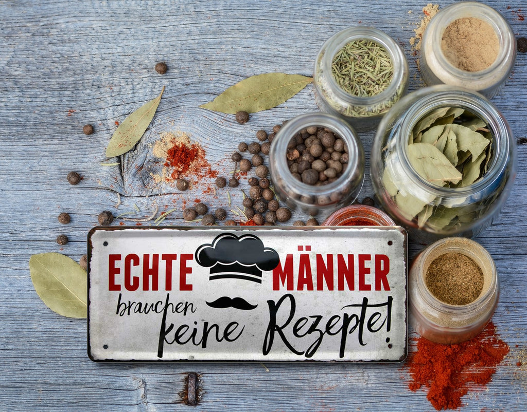 Blechschild ''Echte Männer brauchen keine Rezepte'' 28x12cm