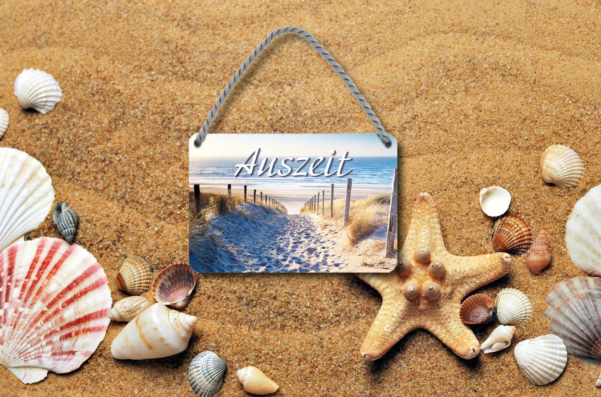 Tin sign "time out (sandy road to the sea)" 18x12cm