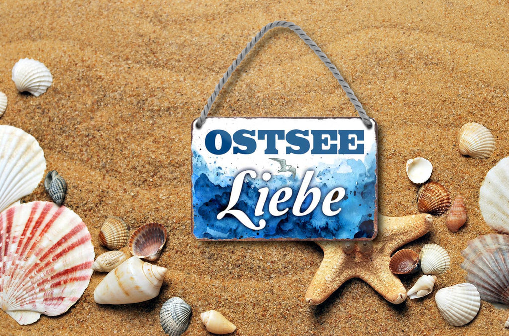 Blechschild ''Ostsee Liebe (blau weiß)'' 18x12cm