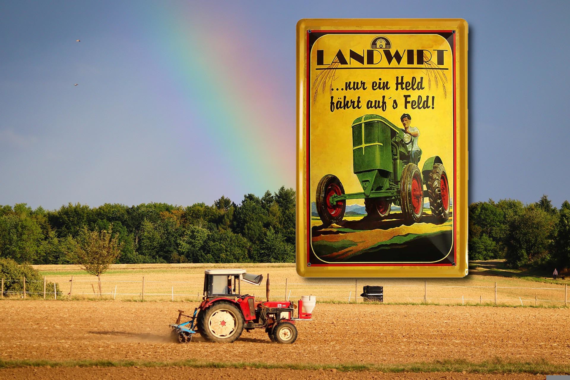 Blechschild ''Landwirt.. nur ein Held fährt aufs Feld'' 20x30cm