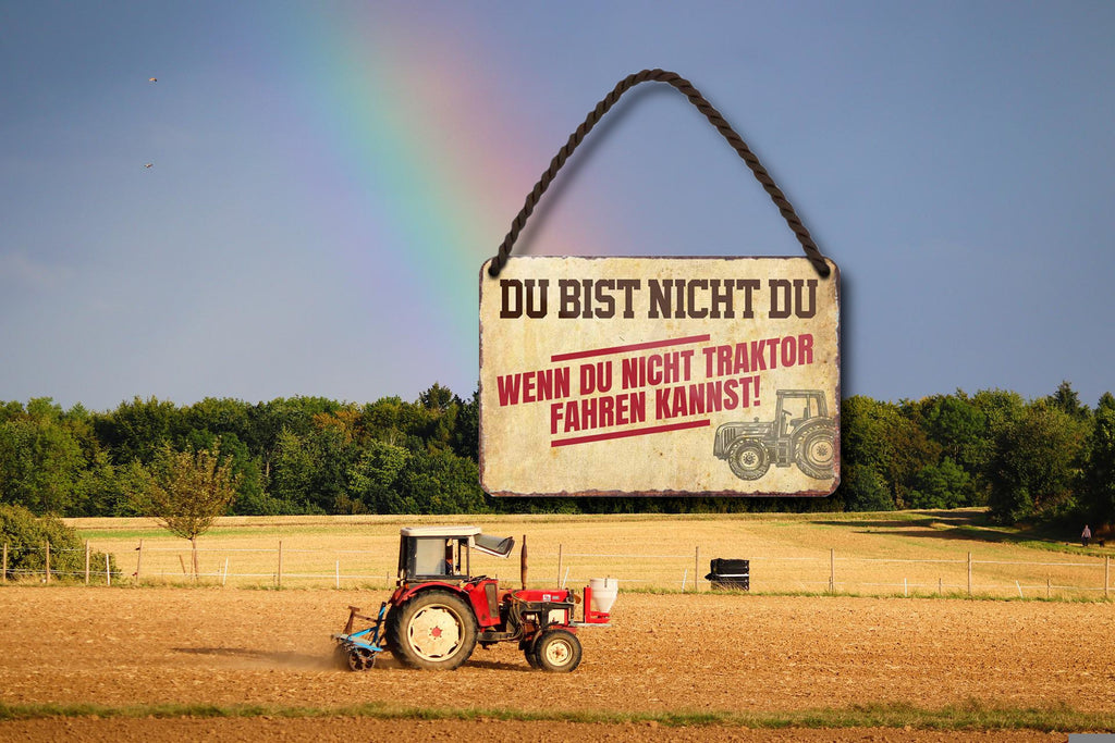 Blechschild ''Du bist nicht du, wenn du nicht Traktor fahren kannst'' 18x12cm