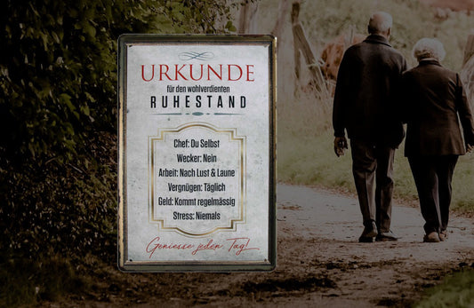 Tin sign "Certificate for the well-deserved retirement" 20x30cm