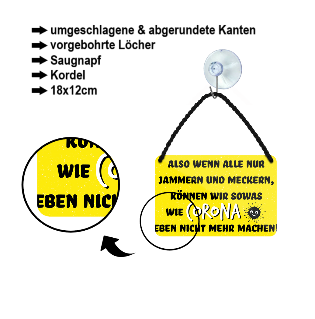 Tin sign "So if everyone just whines and complains.. Corona (yellow)" 18x12cm