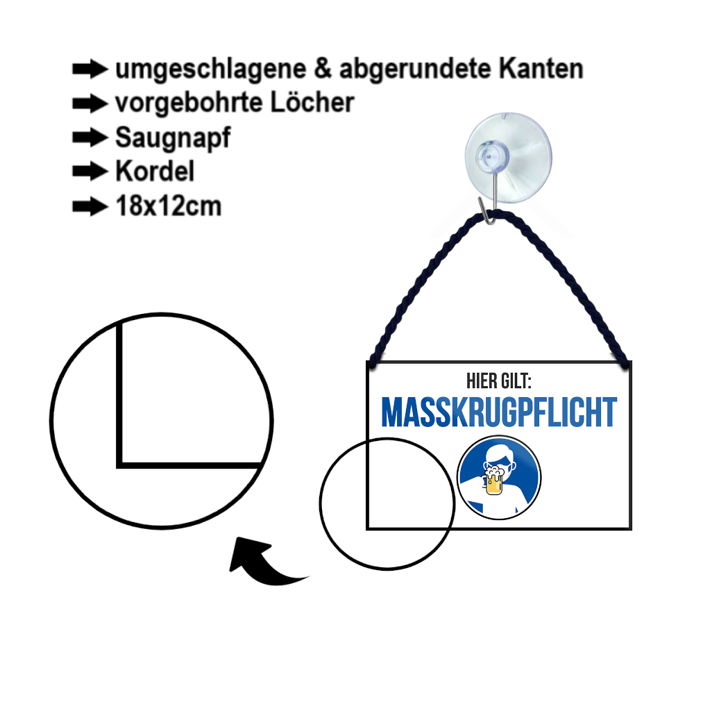 Blechschild ''Hier gilt Masskrugpflicht'' 18x12cm