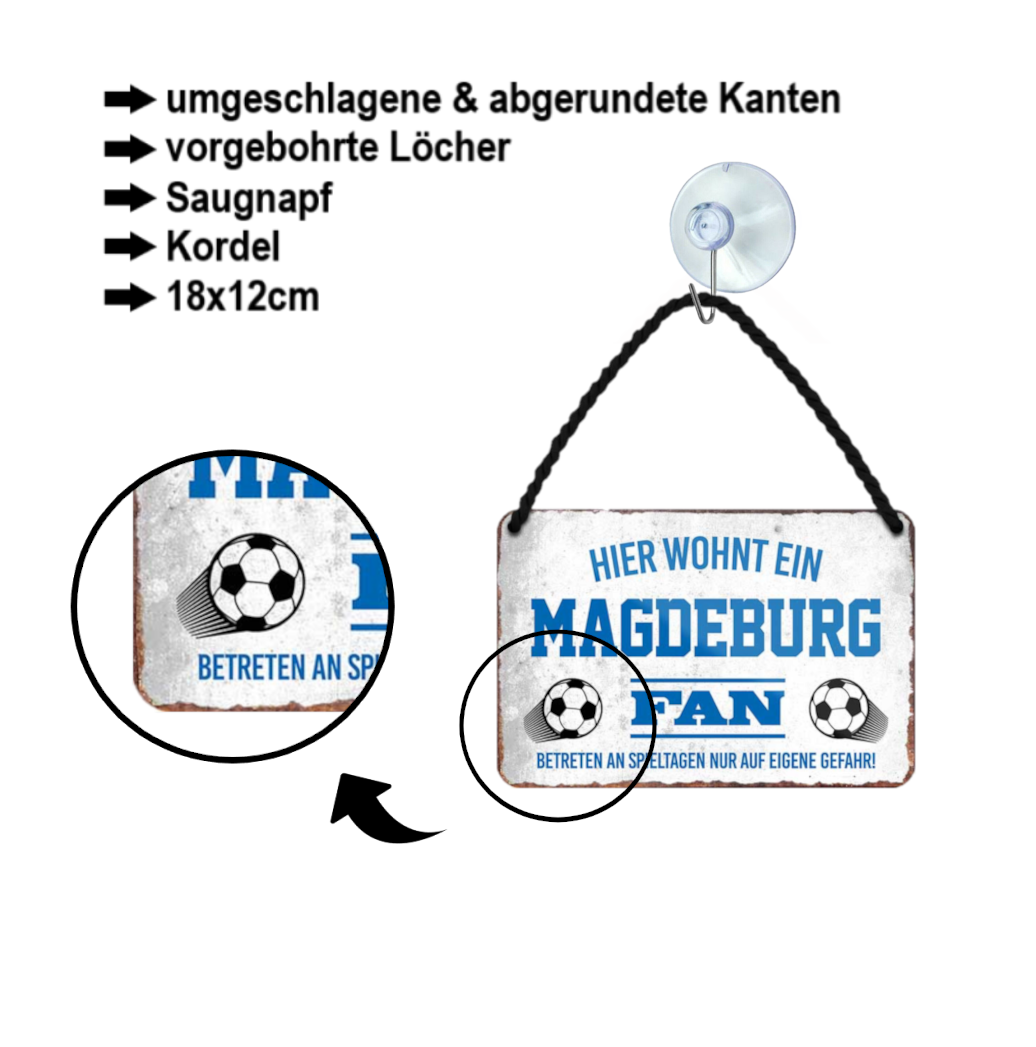 Blechschild ''Magdeburg Fan'' 18x12cm