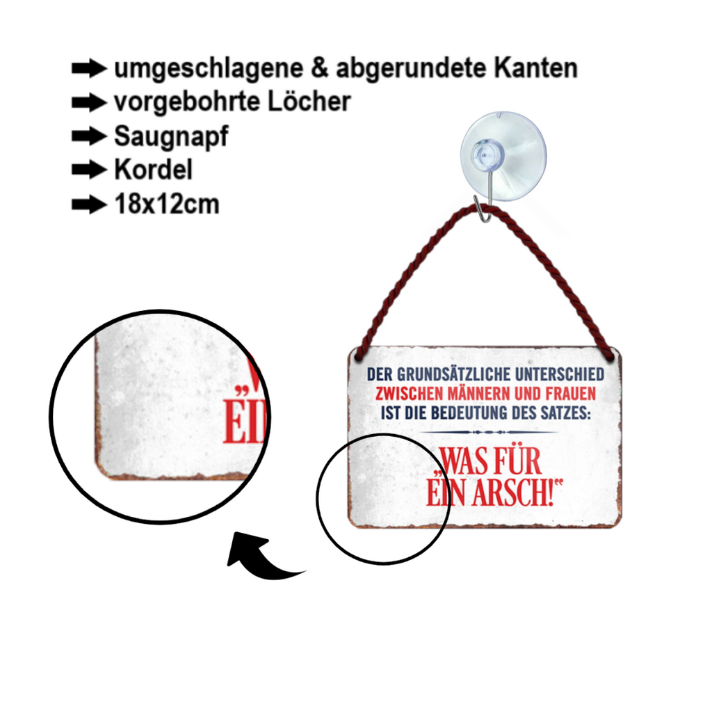 Blechschild ''Der grundsätzliche Unterschied zwischen Männern Frauen'' 18x12cm