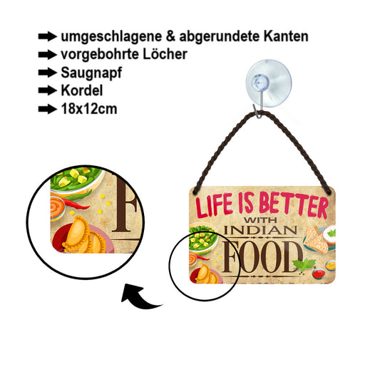 Tin sign ''Life is better Indian Food'' 18x12cm