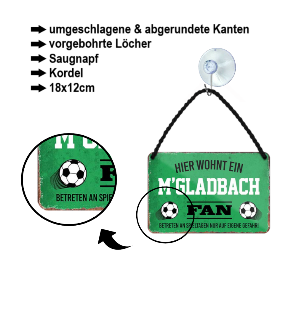 Blechschild ''M´Gladbach Fan'' 18x12cm