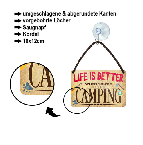 Tin sign ''Life is better Camping'' 18x12cm