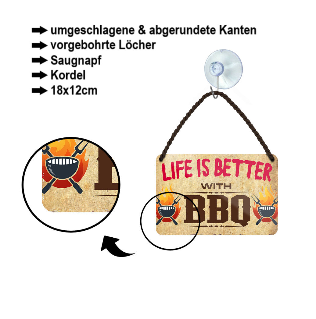 Tin sign ''Life is better BBQ'' 18x12cm